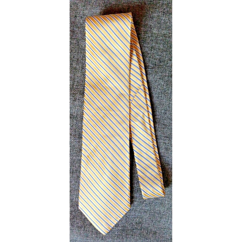 Tie 70s 80s 90s Y2K Mens Izod Yellow Gray White Striped 3.75 Wide 59 Long